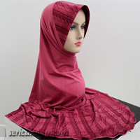 Tudung Lycra Labuh Corak Pelangi Twist / Pusing 