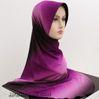 Tudung Lycra Labuh Corak Pelangi Twist / Pusing 